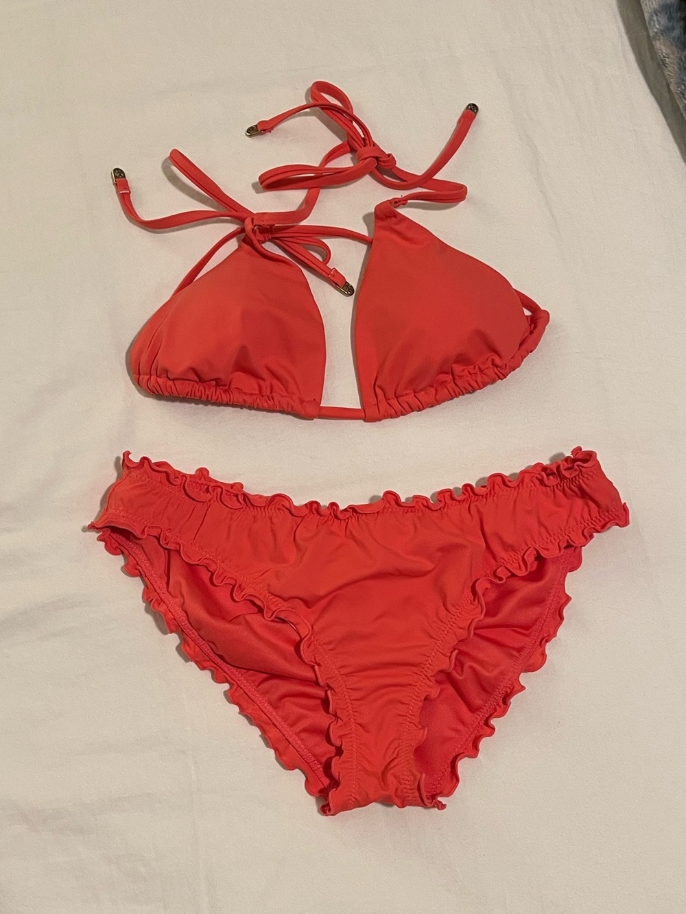 Victoria's Secret Coral Red Ruffle Triangle Bikini